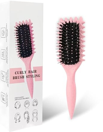 Lockenbürste, Curl Hair Brush, Haarbürste zum Kämmen und Formen von Männer- und Frauenlocken, um das Ziehen zu reduzieren, Nylonborsten, Lockenverstärker, Unisex (Rosa, 24 cm)