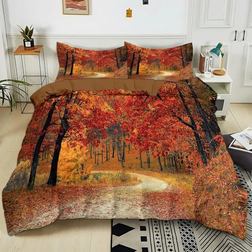 Generisch Bettwäsche 135x200 cm Baum Mit Herbstmotiv Bettbezug mit Reißverschluss Weiche Baumwolle Mikrofaser Bettwäsche-Sets für Kinder Jungen Mädchen Jugendliche