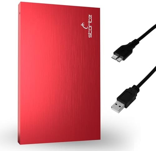 Storite Externe tragbare Festplatte 1 TB mit USB 3.0, externer Backup-Speicher, schnelle Datenübertragung, geeignet für PC, Mac, Windows, Gaming, Laptop und Desktop (rot)