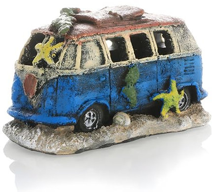 SPICLOCK Aquarium-Dekoration, Kunstharz, Aquarium-Dekoration, Auto, Bus, Käfer, Wohnmobil, Betta, Aquarium-Zubehör (Blauer Khaki-Bus)