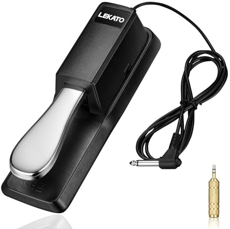 LEKATO Universal Sustain Pedal for Keyboard with Polarity Switch, 1/4'' 6.35mm TS Plug with 1/8 3.5mm TRS Adapter, Fit for Digital Piano Electric Keyboards Midi Synthesizer