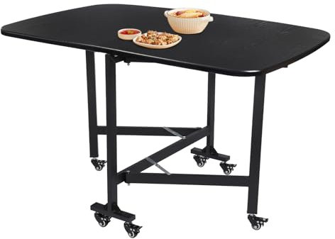 Multifunktions-Esstisch Dreifaltiger klappbarer Küchentisch mit Rädern, Küchentisch für Gärten/Balkone/Schlafzimmer/Wohnzimmer Bewegbarer Esstisch, 120 x 80 x 75 cm (schwarz)