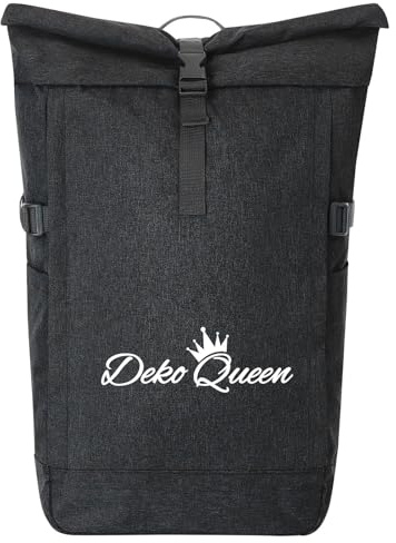 Huuraa Kurierrucksack Deko Queen Krone 30-44 Liter Black Melange Fairtrade Rolltop Rucksack Geschenkidee