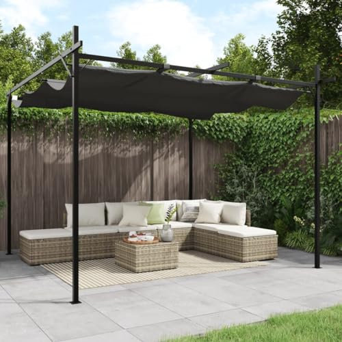 Refined Pergola, Pavillon mit Schiebedach, UV-beständig Überdachung Vordach für Garten Terrasse, Gartenpavillon Sonnnenschutz (Anthrazit, 295 x 292 x 230 cm)