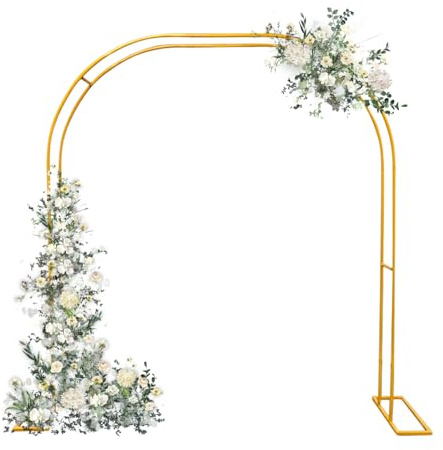 KMDZDZGS Rosenbogen Torbogen, Gartenbogen aus Metall 240 x 220 cm, Ballonbogen, Blumenbogen, Rahmen für Rosen und Kletterpflanzen, Freistehender Dekobogen für Garten Dekor (Gold)