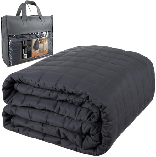 Ruhhy Gewichtsdecke 10 kg 200×220 cm – Große Zweilagige Decke in Grau mit Glasperlen, Gleichmäßige Druckverteilung, Pflegeleicht 30 °C, Beidseitig Nutzbar, Für Entspannung & erholsamen Schlaf