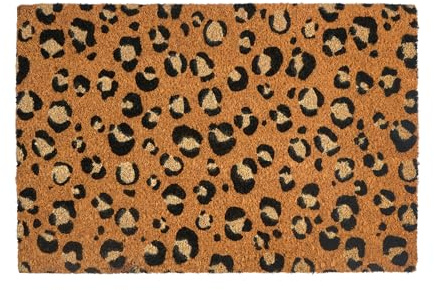 OHS Leopard Print Door Mats Outdoor Indoor, Washable Coir Door Mats Non Slip Stylish Dirt Trapper Doormats Heavy Duty Welcome Mat Front Doors Entrance Mat, Brown - 40 x 60cm