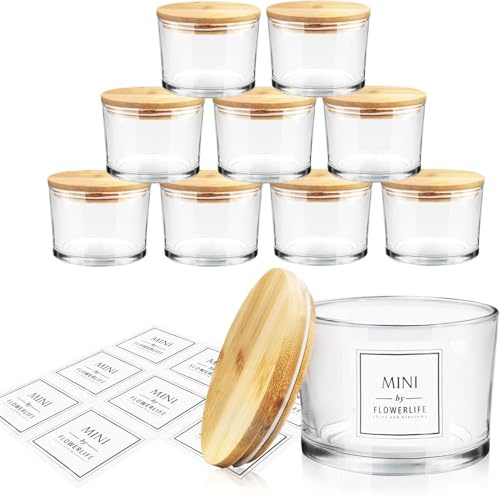 9 Pack 16 OZ Clear Glass Candle Jars with Airtight Wooden Lids | Large Clear Candle Containers Bulk for Candle Making, Wide Mouth Empty Jars with Blank Labels for DIY Gifts