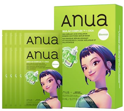 Anua Azelainsäure Hyaluron Redness Soothing Serum Maske, 10Stück | Gesichtsmaske für Empfindliche Haut, Anti-Unreinheiten Pflege, Feuchtigkeitsspendende Tuchmaske