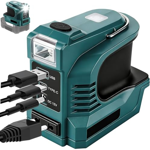 220W Akku Wechselrichter Kompatibel mit Makita 18V Akku, DC 18V auf AC 220V | Spannungswandler, Akku Steckdosen Inverte mit USB Type-C, 200LM LED Lampe Steckdosen Power Inverter (220W für Makita)