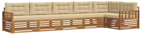 vidaXL Outdoor-Sofagarnitur mit Kissen 6 pcs Natur und Beige, Gartenmöbel, Moderne Sofa-Garnitur, Eck-Sitzgruppe für Lounge draußen, bequemer Terrassenstuhl