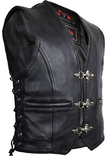 MDM Gilet Giacca Uomo in Pelle Biker Nero Chopper Patch (L)