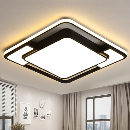 Style home 90W LED Deckenlampe Deckenleuchte Beleuchtung Küchenlampe Wohnzimmerlampe voll dimmbar mit Fernbedienung quadratisch 42 * 42 * 6 cm (Schwarz)