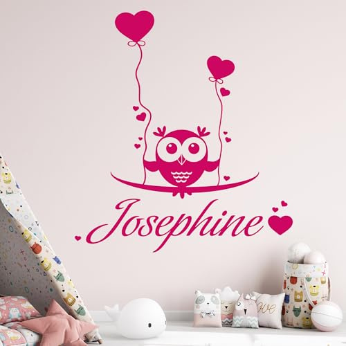 GRAZDesign Wandtattoo Kinderzimmer Süße Eule personalisiert mit Namen | Wandsticker Babyzimmer | Wandaufkleber Mädchen | personalisiertes Geschenk Baby Deko, 63x57cm, 042 flieder