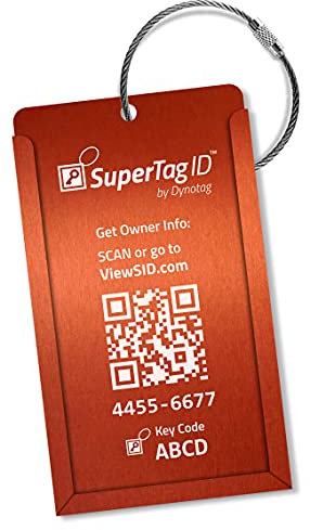 Dynotag® Web Enabled Smart Aluminium Cabrio Gepäckanhänger + geflochtene Stahlschlaufe, mit DynoIQ™ und lebenslanger Wiederherstellungsservice (Electric Orange)