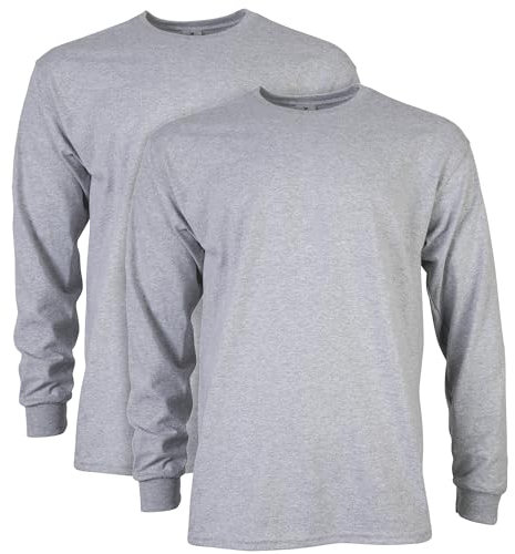Gildan Men's Ultra Cotton Adult Long Sleeve T-Shirt, 2-Pack, Sport Grey, Medium