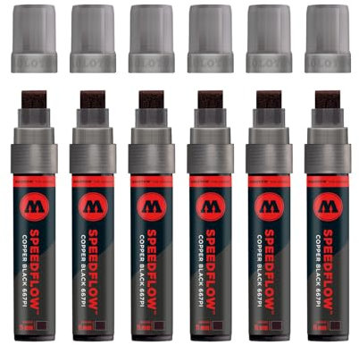 Molotow Masterpiece Speedflow Permanentmarker 667PI (Strichbreite 15 mm, Spezialtinte mit synthetischem Bitumen, hochdeckend, schnell trocknend, glänzend, nachfüllbar) 6 Stück kupferschwarz