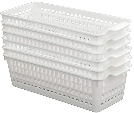 Fosly Kitchen Storage Plastic Baskets with Handle, White Baskets Set of 6