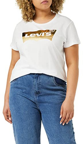 Levi's Femme The Perfect Tee T-Shirt, Logo Gold Powder Print White , XS