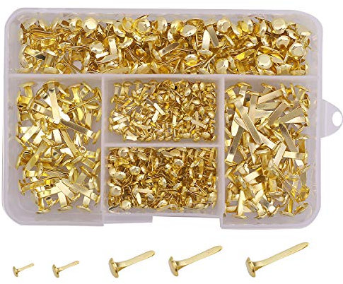 Reastar Musterbeutelklammern 500 Stück Mini Brads, Metall Musterklammern, Rundkopfklammern mit Aufbewahrungsbox, Papierverschlüsse - für Kartenherstellung Scrapbooking (5 Verschiedene Größen)