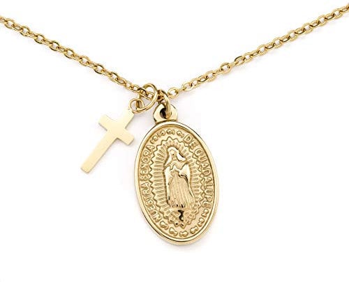 Heideman Halskette Alterum Damen - aus hochwertigem Edelstahl - gold silber rosegold farbend - Kette mit Madonna und Kreuz Anhänger für Frauen - 45cm lang mit Verlängerungskettchen