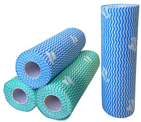 UKEENOR Reusable Dish Cloths Handi Wipes Reusable Cloth Heavy Duty Cleaning Cloth KitchenTowels Machine Washable 2 Rolls Blue and 2 Rolls Green Total 200 Count