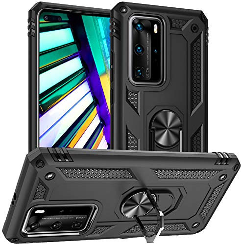 Fetrim Hülle für Huawei P40 PRO, doppellagig stoßfest Schutzhülle mit Drehring Ständer für Huawei P40 PRO Schwarz