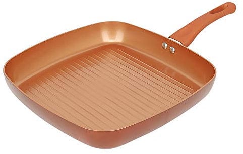 URBN-CHEF Forged Aluminium Ceramic Coated Grill Grilling Griddle Frying Pan Square Skillet (28cm)
