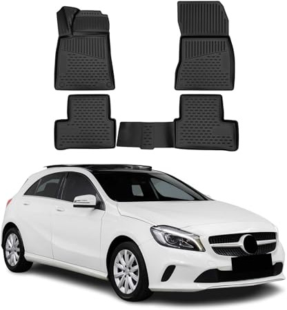 OMAC Fußmatten für Mercedes A Klasse W176 2015-2018 TPE 4tlg Schwarz | Automatten, Gummimatten, Allwetter, fahrzeugspezifisches Produkt, Antirutsch, 3D-Passform, wasserdicht