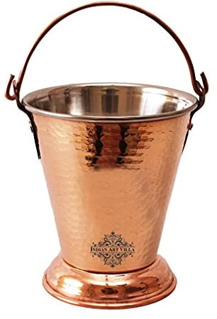 Indian Art Villa Cubo de acero con diseño martillado de cobre, utensilios de cocina y vajilla para el hogar, hotel y restaurantes, volumen-18 onzas ml