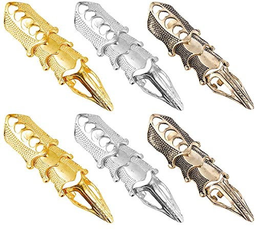 Liitata 6 Stück Voller Fingerring Knöchel Gelenk Ring Punk Gothic Rüstungs Knöchel Ring für Halloween Cosplay Kostüm Party Zubehör - Goldene Silber Bronze