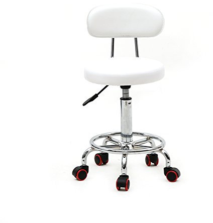 Alightup Tabouret avec roulettes, Coussin Rond, Pieds Ronds et Dossier - Blanc 3