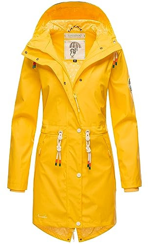 Navahoo Damen Übergangsjacke Regenmantel wasserdicht lang mit Kapuze Tropical Stormoo Yellow Gr. L