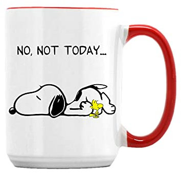 Giftme No Not Today Snoopy Dog Birthday, Christmas, Secret Santa Stocking Filler Coffee Tea Mug Unique 15oz Ceramic Mug. (Red Inside)