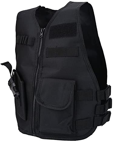 Xximuim Kids Tactical Vest,45CM Adjustable Nylon Children Outdoor Game Vest t with Multiple Pouches for Playing Game CS(Black)