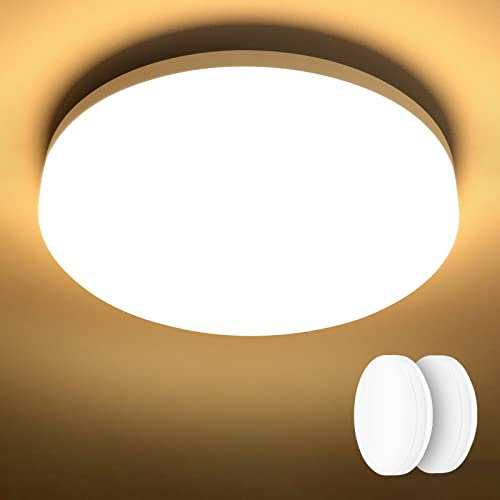 Lepro LED Deckenlampe 15W [2 Stücke], LED Deckenleuchte IP54 Wasserfest, 3000K 1500LM Badezimmer Lampe, Rund Badlampe Decke, ideal für Bad Schlafzimmer Flur Küche Wohnzimmer Balkon, Warmweiß, Ø22cm