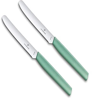 Victorinox 2 Stück Tafelmesser - Tomatenmesser Swiss Modern mit Wellenschliff rostfrei - Swiss Made - mint-green/Grün, 6.9006.11W41.2