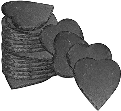 mtb more energy 20er Set Schiefer Schilder Täfelchen - 7 x7 cm - Herzform - zum selbst Beschriften für Garten, Haushalt, Basteln, Geschenke