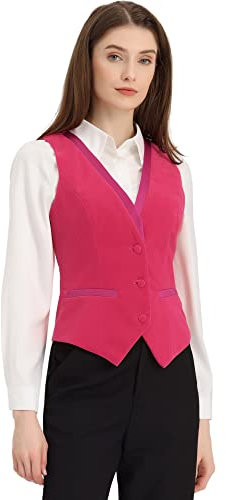 Allegra K Gilet Rétro en Velours de Costume d'Halloween pour Femme Col en V Dos nageur Gilet Steampunk Rose vif L