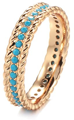 YAHOYA Rose Gold Full Circle Bague de Luxe empilable Turquoise Bague pour Femmes Beaux Bijoux Vintage Quotidiens