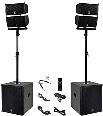 PRORECK Club 6000 15-inch 6000W P.M.P.O Stereo PA Speaker System Combo Set 4 Line Array Speakers, 2 15-inch Subwoofers with Bluetooth/USB Read/SD Card/Remote Control, for Party DJ Wedding Meeting