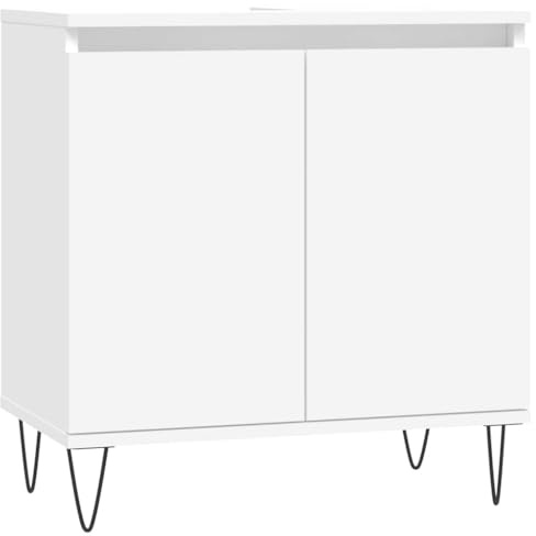 vidaXL Badezimmerschrank, Waschbeckenunterschrank mit viel Stauraum, Badschrank mit Eisenbeinen, Bad Unterschrank Waschbeckenschrank Badmöbel, Weiß Holzwerkstoff