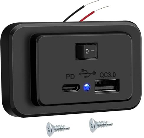 Hoembpn Prise de Chargeur USB C de Voiture PD2.0+QC3.0 avec On/Off Interrupteur,DC12V-26V Panneau Prise USB Commande Charge Rapide avec LED pour Voiture Camping-Car Marine Camion Bateau Moto