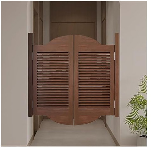 Massivholz-Zauntor, Café-Türen, Café-Schwingtüren, Trennwand, automatisches Schließen, Bar, Pub, Clubs, mediterrane Cowboy-Tür mit Scharnieren (Color : Walnut Color, Size : 35.43x35.43in)