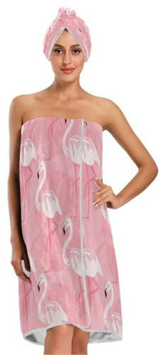 KEEPREAL Damen Spa Handtuch Wrap 3er Set Pink Flamingo Bademantel Dusche Bad Body Wrap mit verstellbarem Verschluss