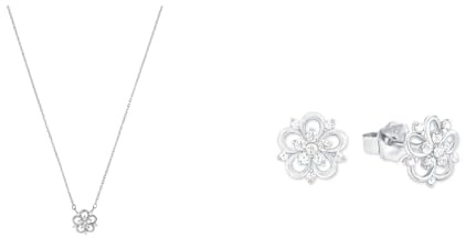 Amor Kette mit Anhänger 925 Sterling Silber Damen Halsschmuck, mit Zirkonia synth. & Ohrstecker 925 Sterling Silber Damen Ohrschmuck