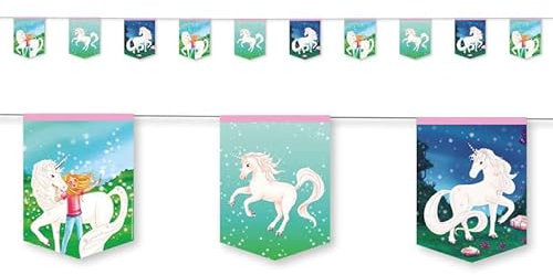 3,5m Wimpelkette * STERNENSCHWEIF * als Deko zum Kindergeburtstag und Mottoparty | 10 Wimpel aus Starkpapier für Innenräume | Laura Mädchen Pferde Einhorn Kinder Party Geburtstag