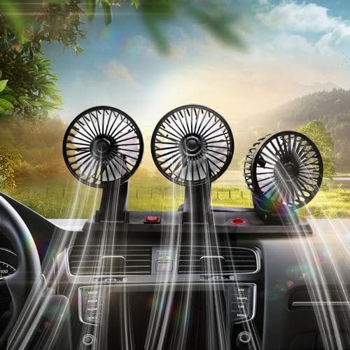 3T6B Ventilatore Auto 360° Ruotabile Ventola, Ventilatore a 3 teste, 2 velocità a scelta, auto USB per camion, Basso rumore, per Auto per Camion SUV RV Nave da Crociera Tenda Veicoli