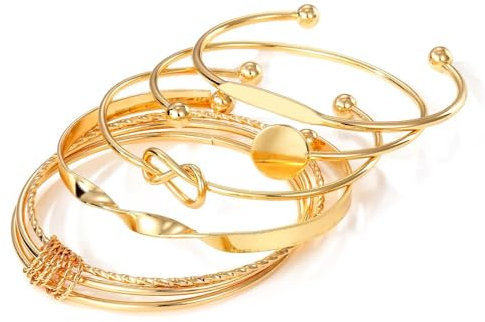 YUNHENTONG Gold Adjustable Bracelet Set, 5 PCS Armband Gold für Damen, Stapeln Dünne Manschette Armreifen, Verstellbar Armband Gold, Boho-Goldketten-Armband-Set, Schmuck Geschenke für Damen