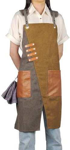 Small snail Vintage Segeltuchschürze Unisex Arbeitsschürze mit Taschen Kreuz Zurück Töpferschürze mit Geteiltem Bein für Küche Garten Friseur Handwerk